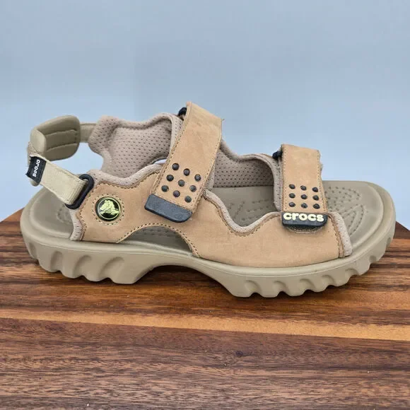 Crocs Yukon Sandals Men's 9 Brown Leather Adjustable Strap Sport Outdoor Comfort - Picture 1 of 7